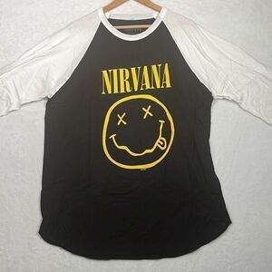 Nirvana Smiley face concert release Raglan long hem cotton T-shirt NWOT Men XL